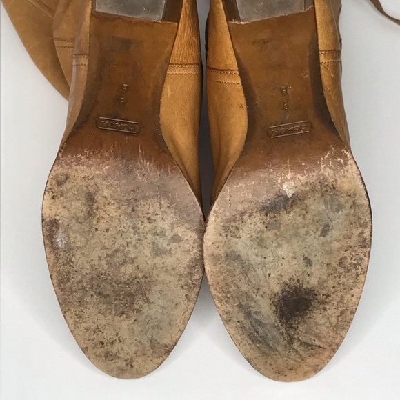 Coach Selena Tan Leather Knee High Pull On Heeled Boho Boots Size 9 - Picture 4 of 11